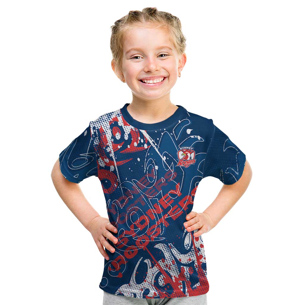 Personalized Sydney Roosters Rugby Kid T Shirt Urban Street Graffiti Style - Distressed Splatter Elements