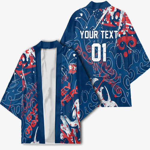 Personalized Sydney Roosters Rugby Kimono Urban Street Graffiti Style - Distressed Splatter Elements