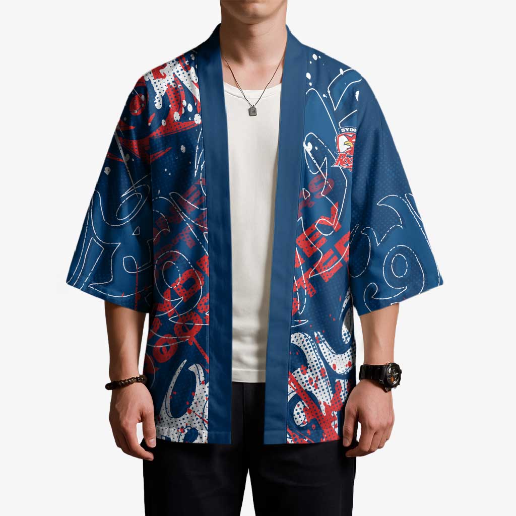 Personalized Sydney Roosters Rugby Kimono Urban Street Graffiti Style - Distressed Splatter Elements