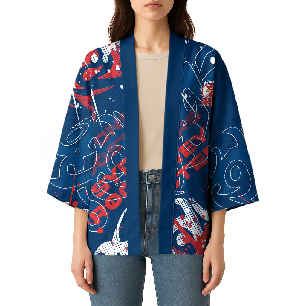 Personalized Sydney Roosters Rugby Kimono Urban Street Graffiti Style - Distressed Splatter Elements