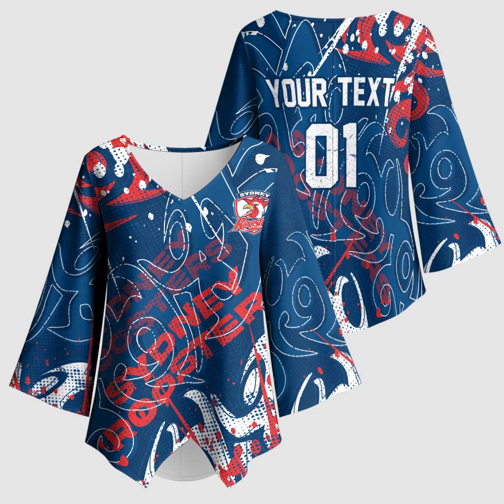 Personalized Sydney Roosters Rugby Kimono Sleeve Blouse Urban Street Graffiti Style - Distressed Splatter Elements