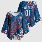 Personalized Sydney Roosters Rugby Kimono Sleeve Blouse Urban Street Graffiti Style - Distressed Splatter Elements