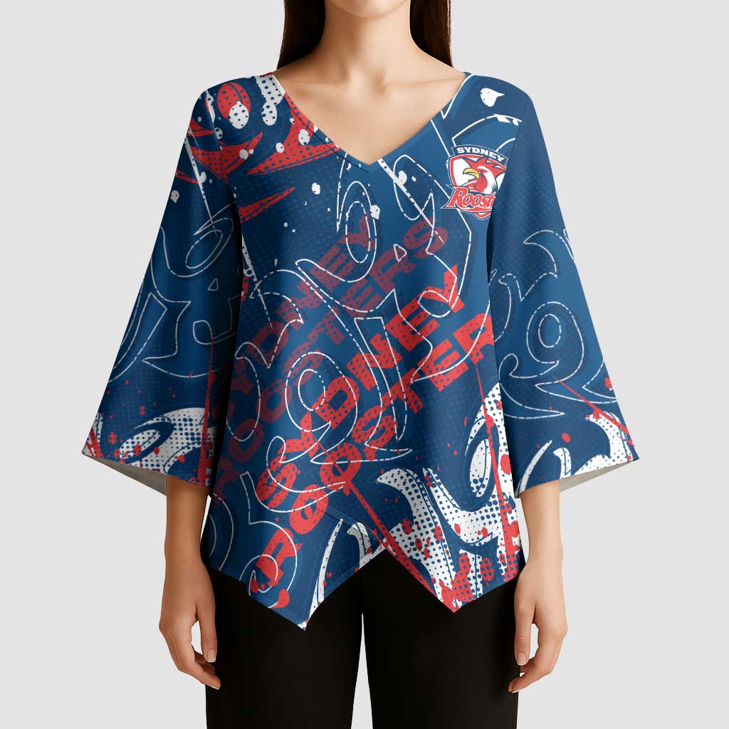 Personalized Sydney Roosters Rugby Kimono Sleeve Blouse Urban Street Graffiti Style - Distressed Splatter Elements