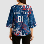 Personalized Sydney Roosters Rugby Kimono Sleeve Blouse Urban Street Graffiti Style - Distressed Splatter Elements