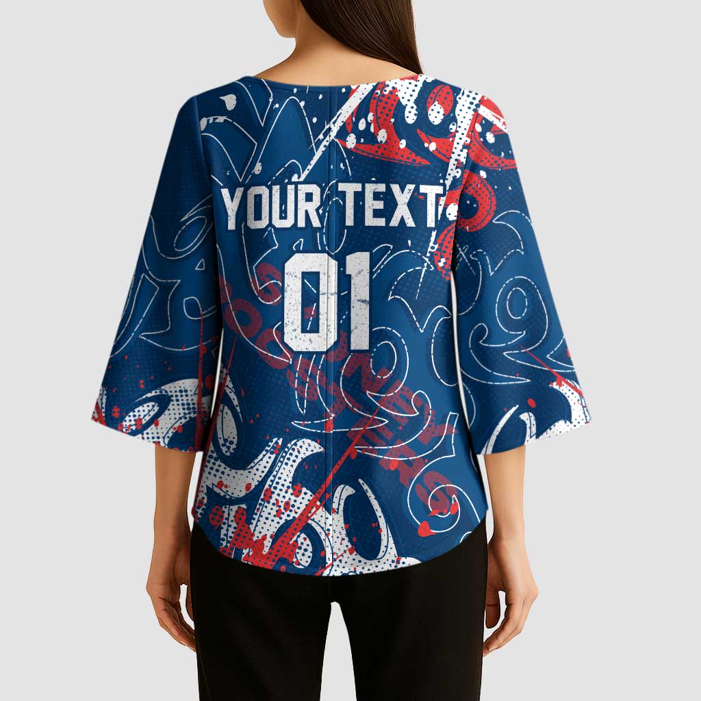 Personalized Sydney Roosters Rugby Kimono Sleeve Blouse Urban Street Graffiti Style - Distressed Splatter Elements