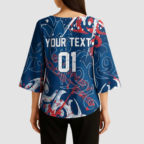 Personalized Sydney Roosters Rugby Kimono Sleeve Blouse Urban Street Graffiti Style - Distressed Splatter Elements