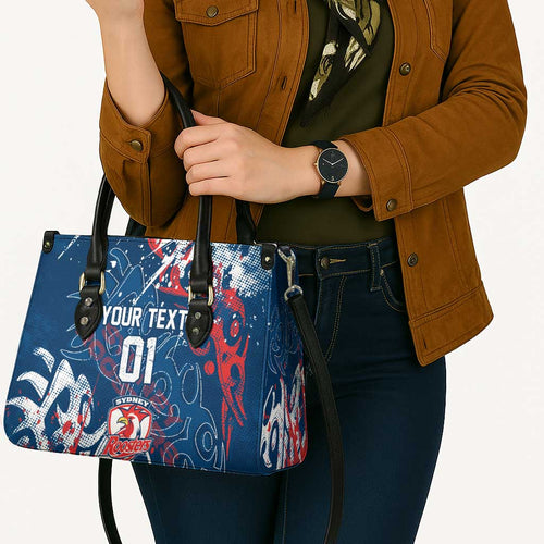 Personalized Sydney Roosters Rugby Leather Bag Urban Street Graffiti Style - Distressed Splatter Elements