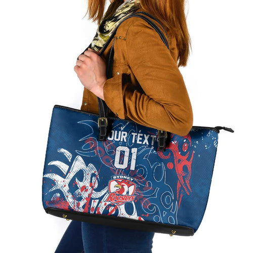Personalized Sydney Roosters Rugby Leather Tote Bag Urban Street Graffiti Style - Distressed Splatter Elements