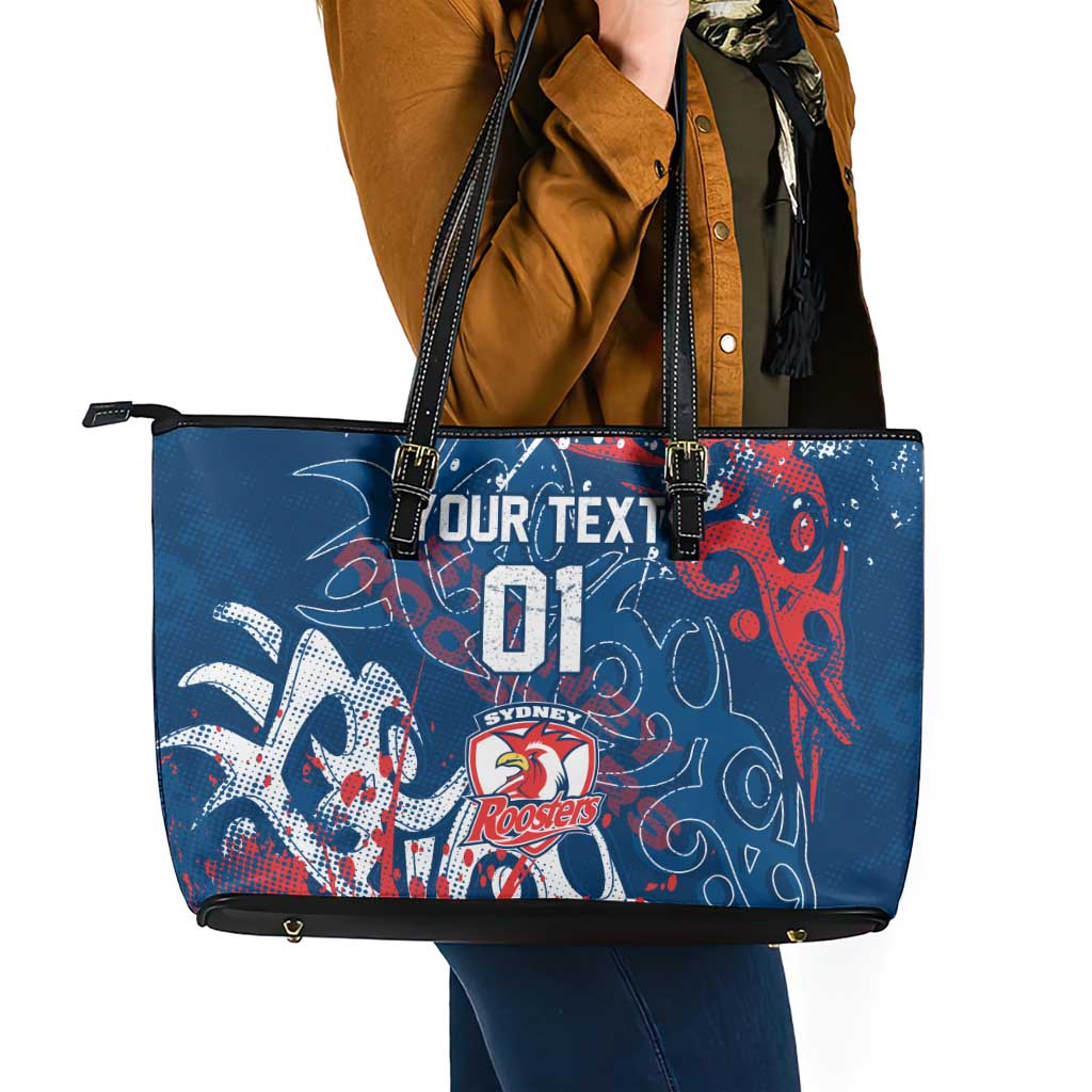 Personalized Sydney Roosters Rugby Leather Tote Bag Urban Street Graffiti Style - Distressed Splatter Elements