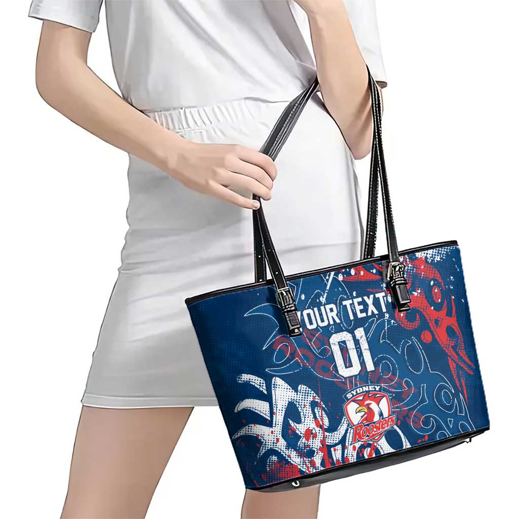 Personalized Sydney Roosters Rugby Leather Tote Bag Urban Street Graffiti Style - Distressed Splatter Elements