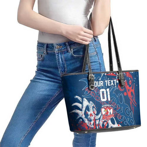 Personalized Sydney Roosters Rugby Leather Tote Bag Urban Street Graffiti Style - Distressed Splatter Elements