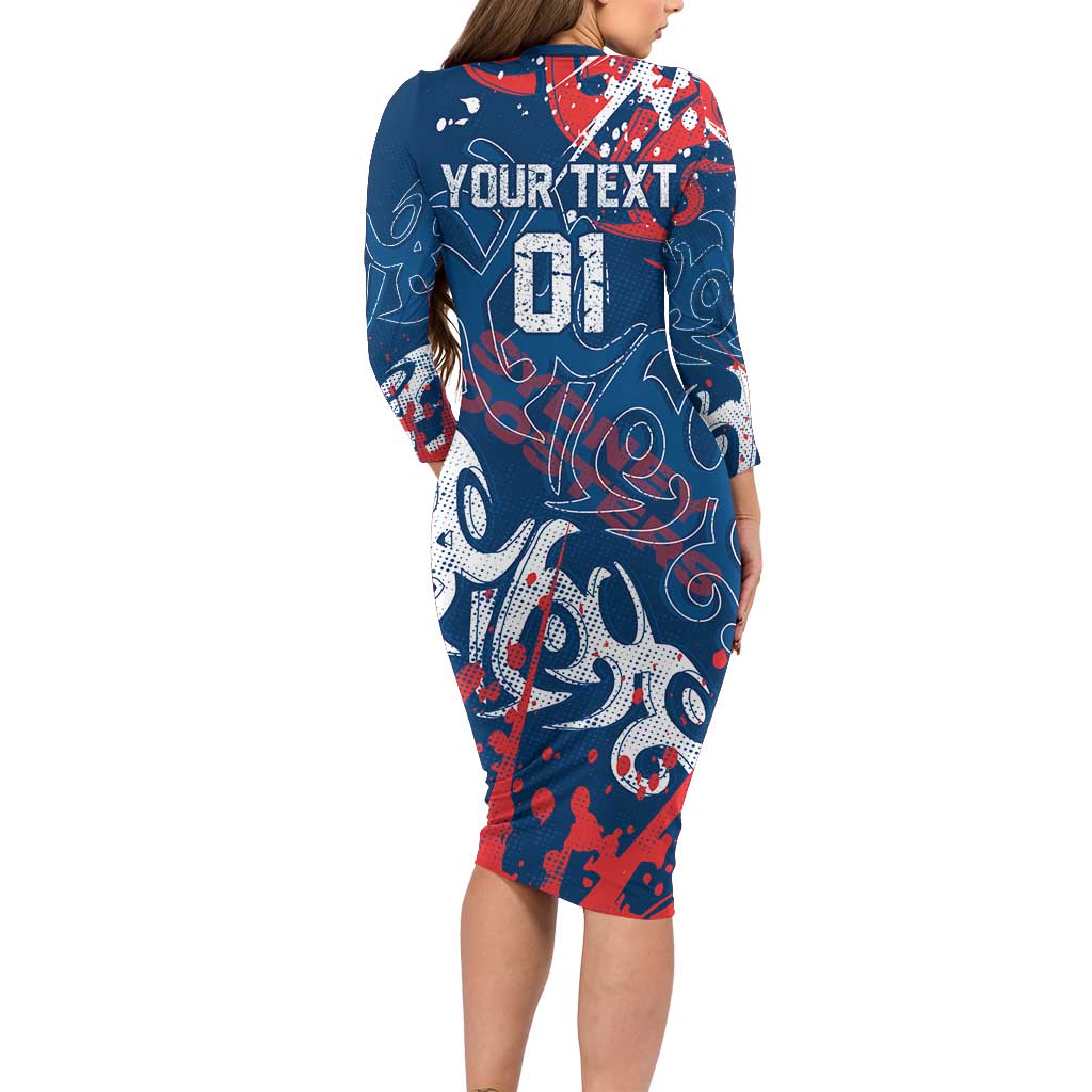 Personalized Sydney Roosters Rugby Long Sleeve Bodycon Dress Urban Street Graffiti Style - Distressed Splatter Elements
