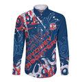 Personalized Sydney Roosters Rugby Long Sleeve Button Shirt Urban Street Graffiti Style - Distressed Splatter Elements