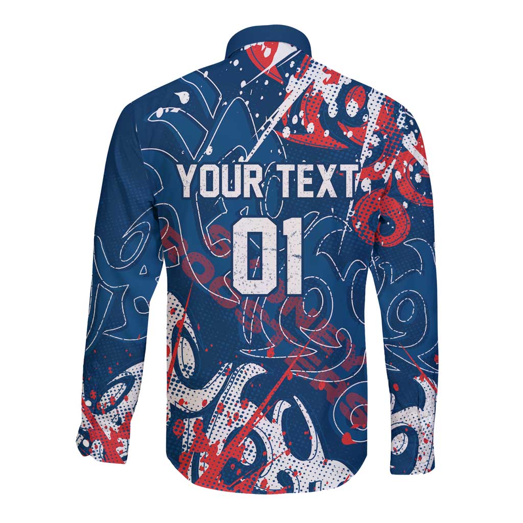 Personalized Sydney Roosters Rugby Long Sleeve Button Shirt Urban Street Graffiti Style - Distressed Splatter Elements