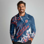 Personalized Sydney Roosters Rugby Long Sleeve Polo Shirt Urban Street Graffiti Style - Distressed Splatter Elements