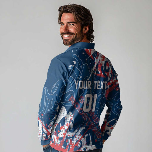 Personalized Sydney Roosters Rugby Long Sleeve Polo Shirt Urban Street Graffiti Style - Distressed Splatter Elements