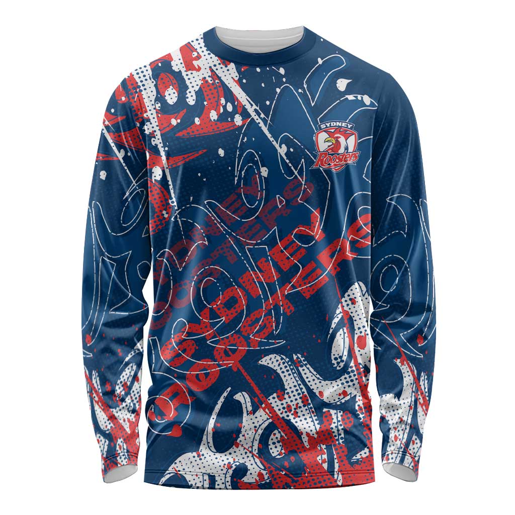 Personalized Sydney Roosters Rugby Long Sleeve Shirt Urban Street Graffiti Style - Distressed Splatter Elements