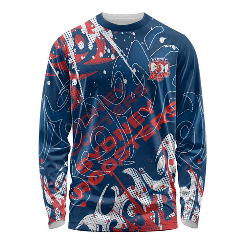 Personalized Sydney Roosters Rugby Long Sleeve Shirt Urban Street Graffiti Style - Distressed Splatter Elements