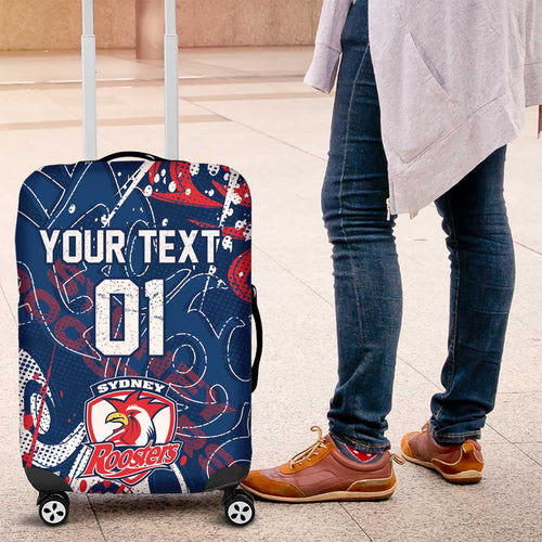 Personalized Sydney Roosters Rugby Luggage Cover Urban Street Graffiti Style - Distressed Splatter Elements