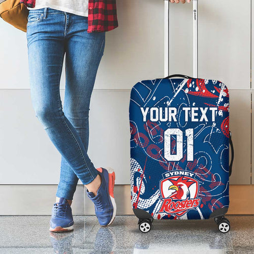 Personalized Sydney Roosters Rugby Luggage Cover Urban Street Graffiti Style - Distressed Splatter Elements