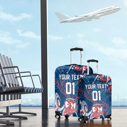Personalized Sydney Roosters Rugby Luggage Cover Urban Street Graffiti Style - Distressed Splatter Elements