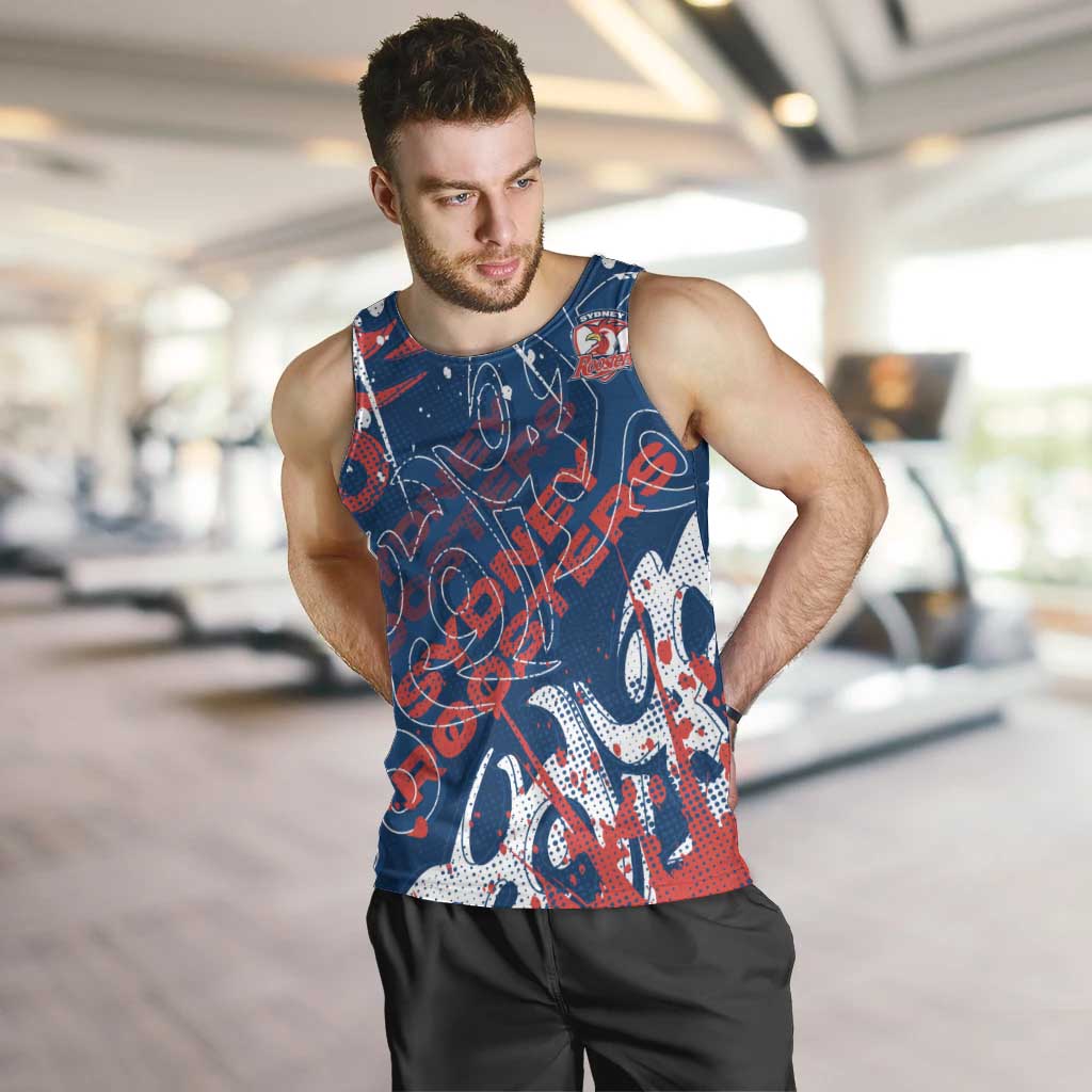 Personalized Sydney Roosters Rugby Men Tank Top Urban Street Graffiti Style - Distressed Splatter Elements