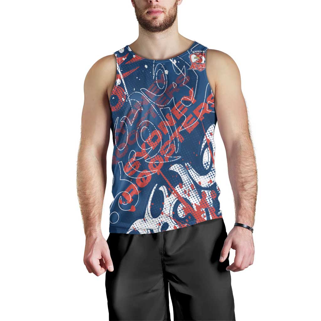 Personalized Sydney Roosters Rugby Men Tank Top Urban Street Graffiti Style - Distressed Splatter Elements