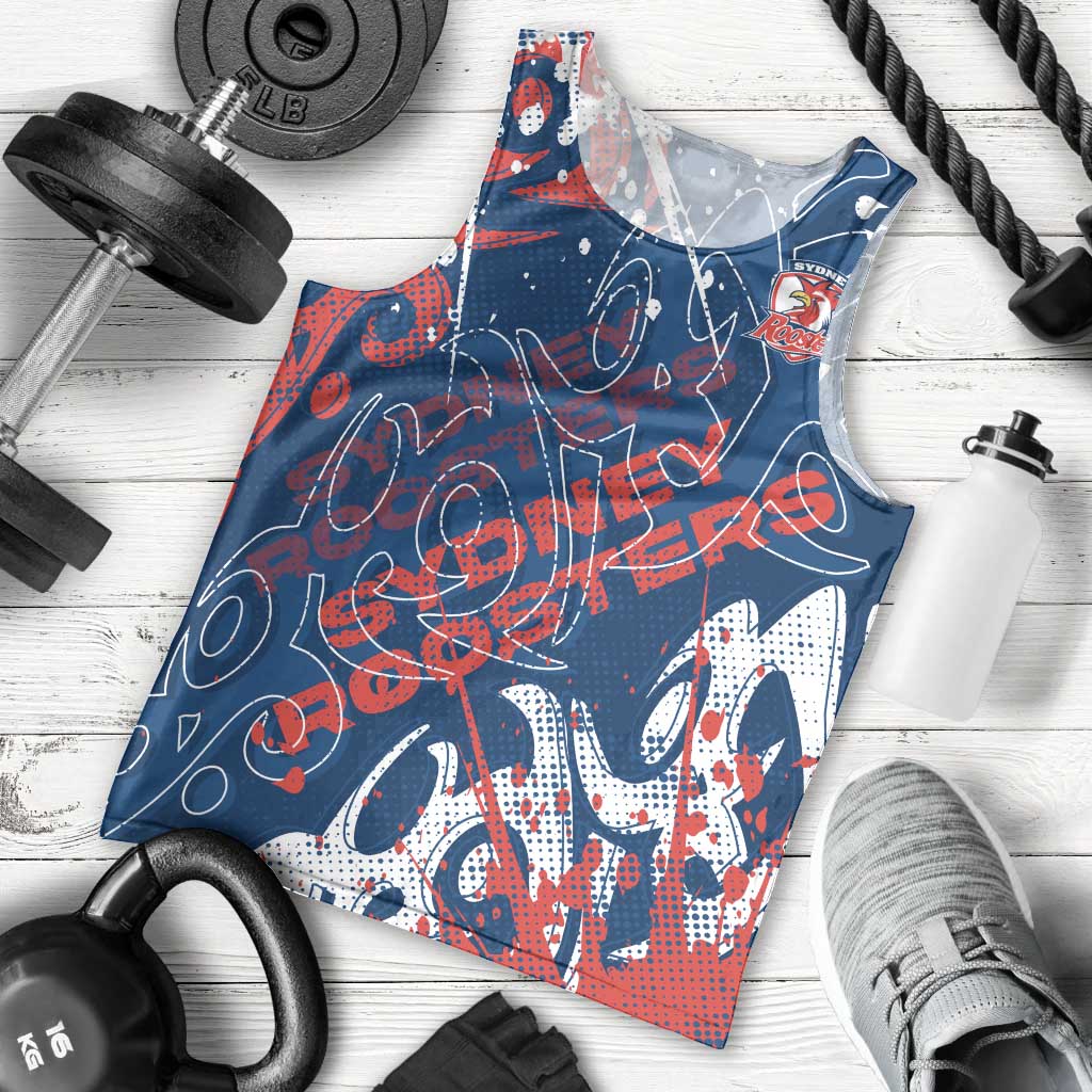 Personalized Sydney Roosters Rugby Men Tank Top Urban Street Graffiti Style - Distressed Splatter Elements