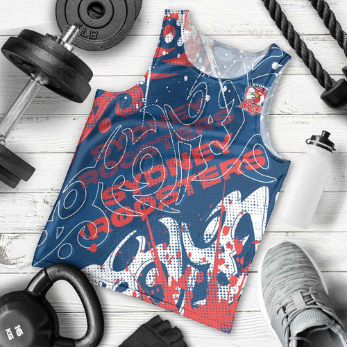 Personalized Sydney Roosters Rugby Men Tank Top Urban Street Graffiti Style - Distressed Splatter Elements