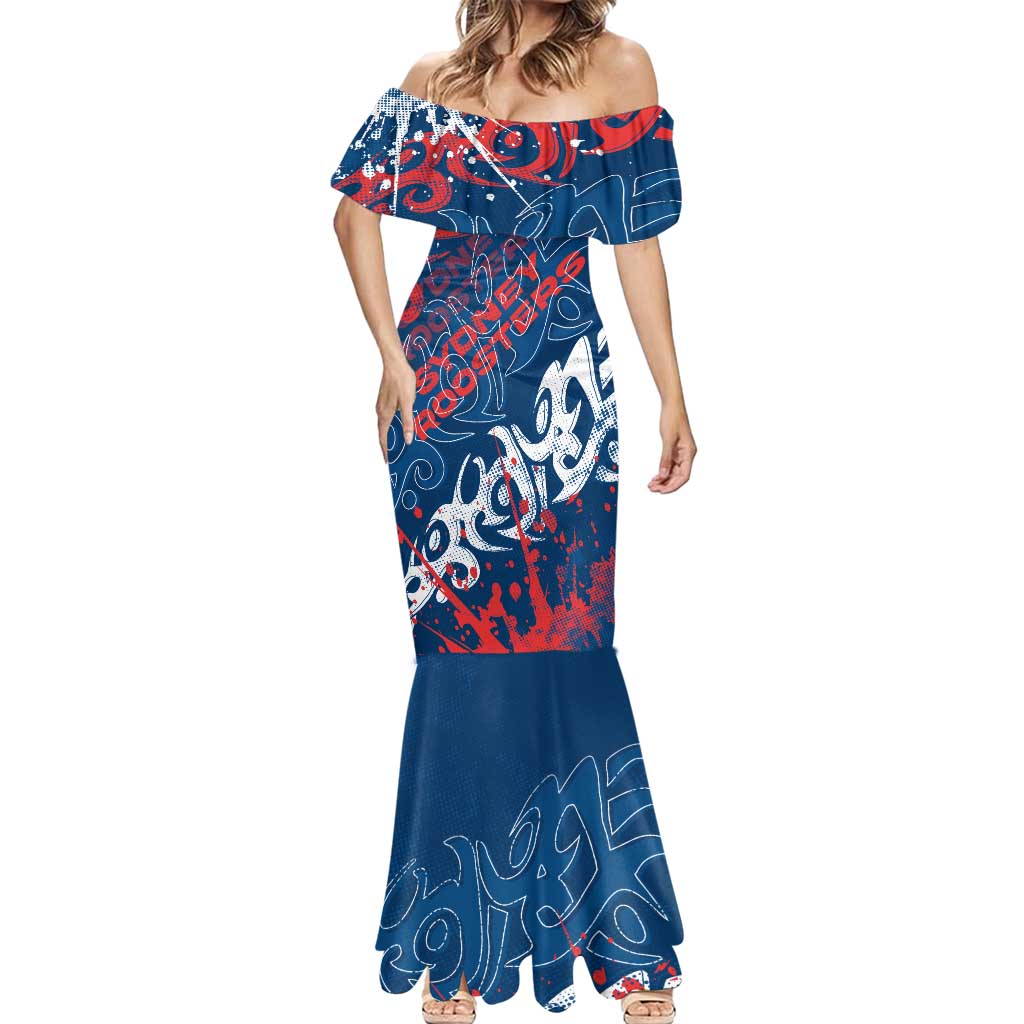 Personalized Sydney Roosters Rugby Mermaid Dress Urban Street Graffiti Style - Distressed Splatter Elements