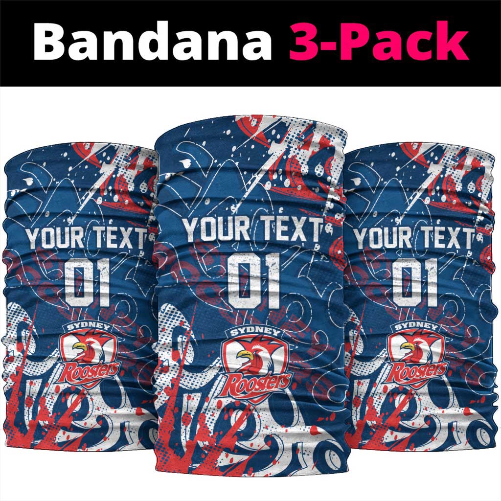 Personalized Sydney Roosters Rugby Neck Gaiter Urban Street Graffiti Style - Distressed Splatter Elements