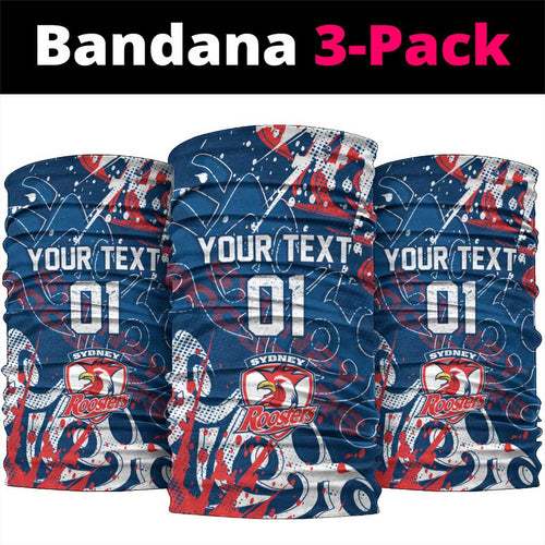 Personalized Sydney Roosters Rugby Neck Gaiter Urban Street Graffiti Style - Distressed Splatter Elements