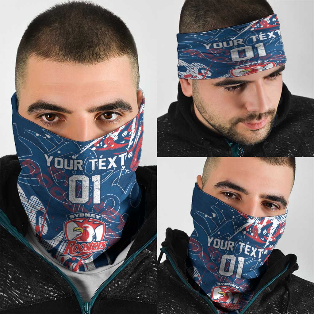 Personalized Sydney Roosters Rugby Neck Gaiter Urban Street Graffiti Style - Distressed Splatter Elements