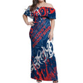 Personalized Sydney Roosters Rugby Off Shoulder Maxi Dress Urban Street Graffiti Style - Distressed Splatter Elements