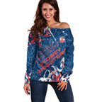 Personalized Sydney Roosters Rugby Off Shoulder Sweater Urban Street Graffiti Style - Distressed Splatter Elements