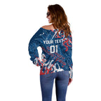 Personalized Sydney Roosters Rugby Off Shoulder Sweater Urban Street Graffiti Style - Distressed Splatter Elements