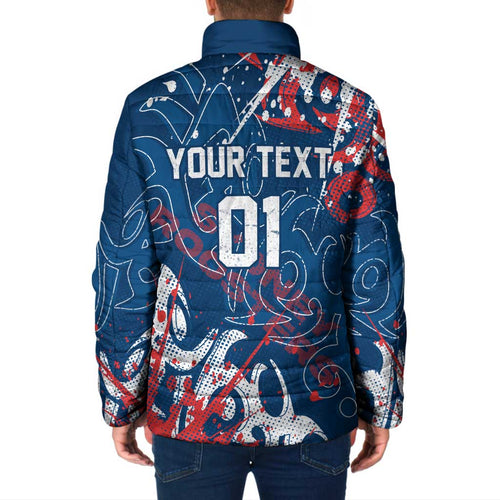 Personalized Sydney Roosters Rugby Padded Jacket Urban Street Graffiti Style - Distressed Splatter Elements