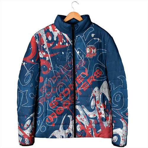 Personalized Sydney Roosters Rugby Padded Jacket Urban Street Graffiti Style - Distressed Splatter Elements