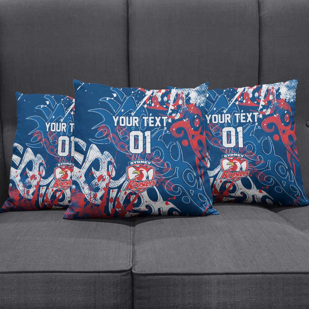 Personalized Sydney Roosters Rugby Pillow Cover Urban Street Graffiti Style - Distressed Splatter Elements