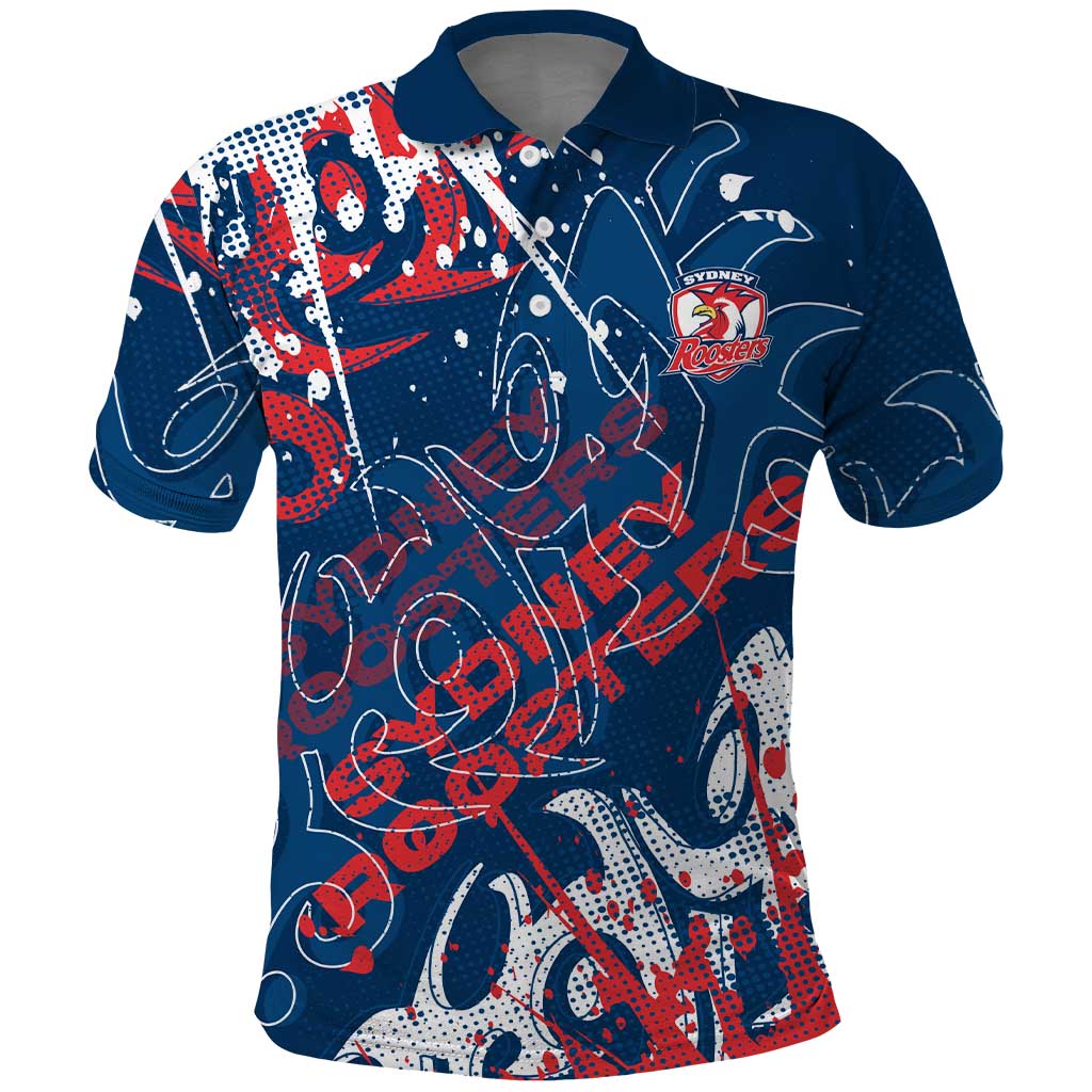 Personalized Sydney Roosters Rugby Polo Shirt Urban Street Graffiti Style - Distressed Splatter Elements