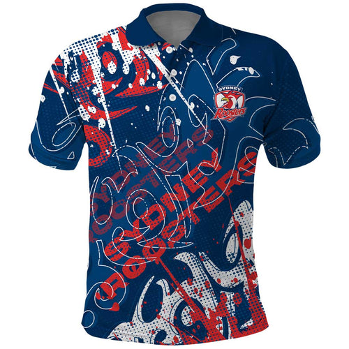 Personalized Sydney Roosters Rugby Polo Shirt Urban Street Graffiti Style - Distressed Splatter Elements