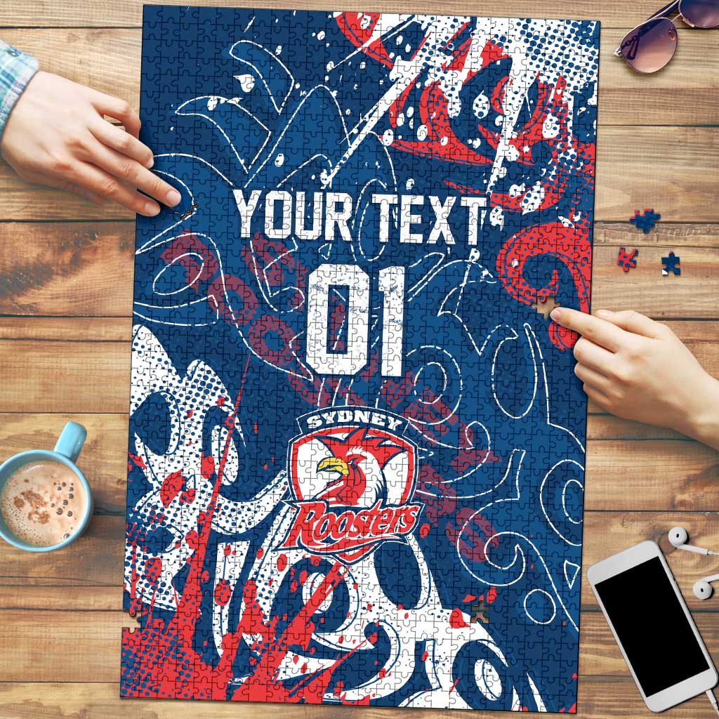 Personalized Sydney Roosters Rugby Puzzle Urban Street Graffiti Style - Distressed Splatter Elements