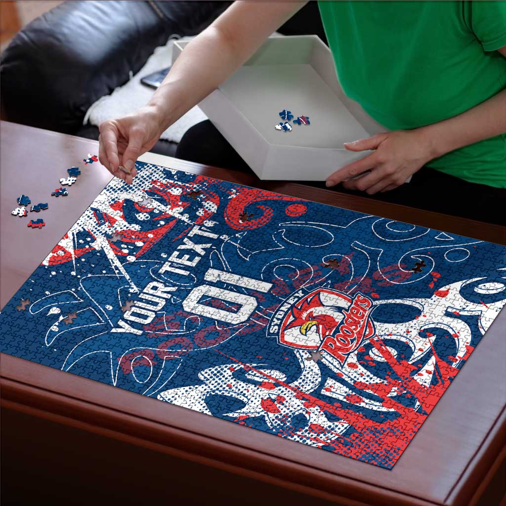 Personalized Sydney Roosters Rugby Puzzle Urban Street Graffiti Style - Distressed Splatter Elements