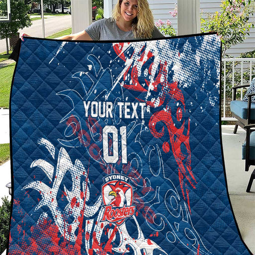 Personalized Sydney Roosters Rugby Quilt Urban Street Graffiti Style - Distressed Splatter Elements