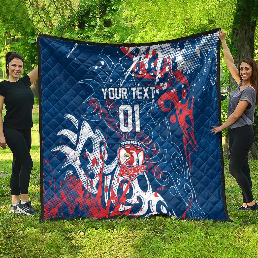 Personalized Sydney Roosters Rugby Quilt Urban Street Graffiti Style - Distressed Splatter Elements
