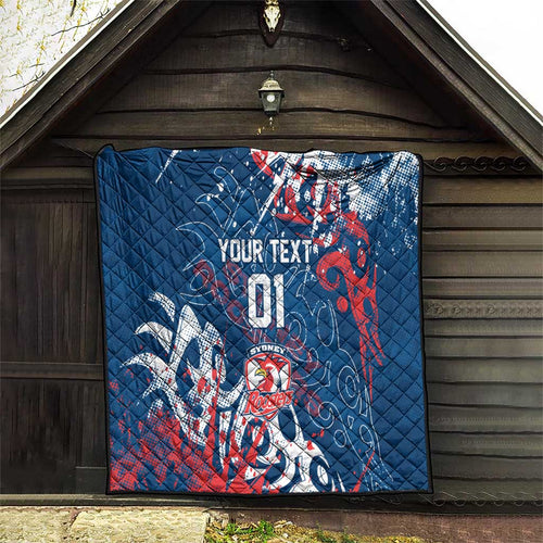 Personalized Sydney Roosters Rugby Quilt Urban Street Graffiti Style - Distressed Splatter Elements