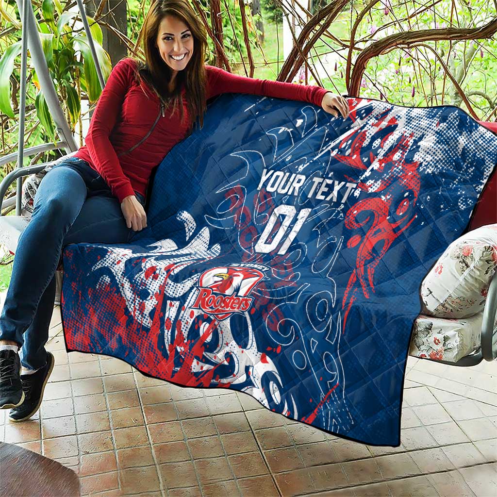 Personalized Sydney Roosters Rugby Quilt Urban Street Graffiti Style - Distressed Splatter Elements