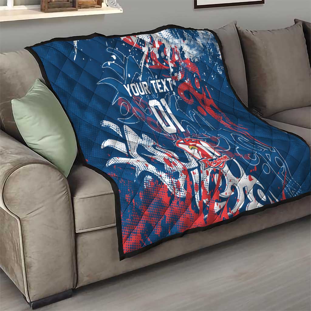 Personalized Sydney Roosters Rugby Quilt Urban Street Graffiti Style - Distressed Splatter Elements