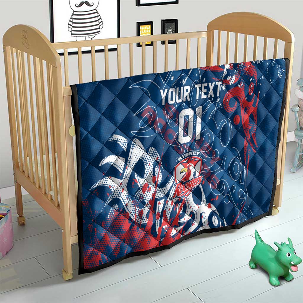 Personalized Sydney Roosters Rugby Quilt Urban Street Graffiti Style - Distressed Splatter Elements