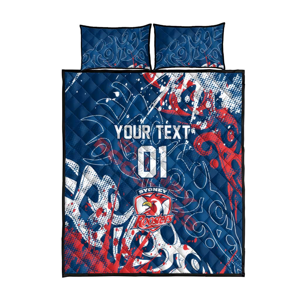 Personalized Sydney Roosters Rugby Quilt Bed Set Urban Street Graffiti Style - Distressed Splatter Elements